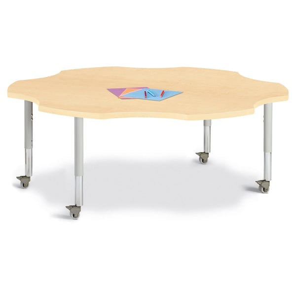 Berries Six Leaf Activity Table, 60 in., Mobile, Maple/Maple/Gray